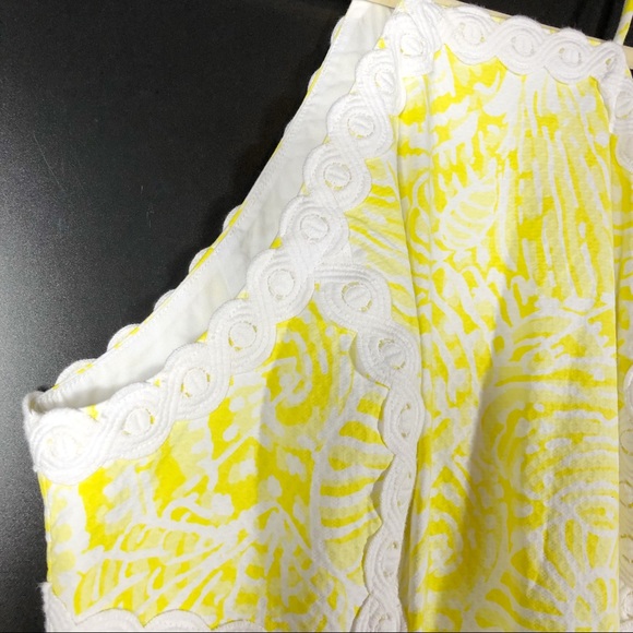 SOLD-Lilly Pulitzer Pearl Stretch Shift Dress Yellow White Mini - Picture 6 of 12